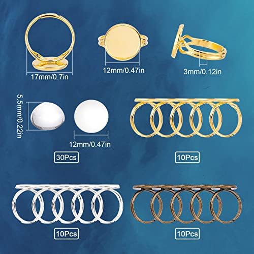 SUNNYCLUE DIY 1 Box 60Pcs Adjustable Ring Base Cabochon Rings Making Kit 30Pcs Finger Rings Blanks Blank Ring Bases Tray 30Pcs 12mm Flat Round Glass Cabochons for Jewelry Making Kits Crafts Supplies - Image 3