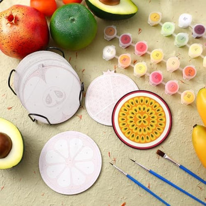 Reallnaive 8 Pcs Fruit Paint by Numbers Kit for Adults Wooden Coasters - Image 2