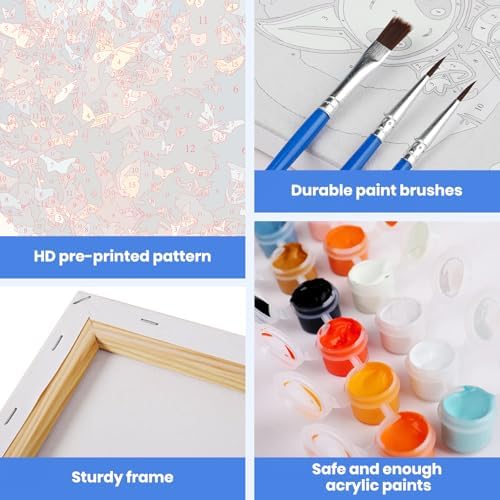 MXJSUA Butterflies Book Paint by Numbers Kit with Frame for Adults, Easy Beginners Paint by Number on Canvas with Easel, Acrylic Number Painting Craft Gifts for Home Decor, 8x12 inch - Image 4