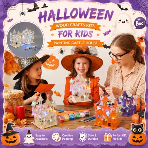 DoubleFill 12 Set Halloween Wooden Castle House Craft Kits, DIY - Image 5