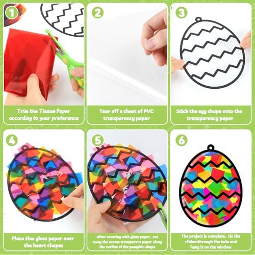 Lonfliness 32 Sets Easter Suncatchers Craft Kit DIY Egg Window Stained Glass Effect Paper Basket Style Home School Classroom Decorations Spring Art Craft Creative Games Activity Project Gift Favor - Image 3