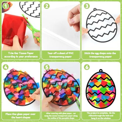 Lonfliness 32 Sets Easter Suncatchers Craft Kit DIY Egg Window Stained Glass Effect Paper Basket Style Home School Classroom Decorations Spring Art Craft Creative Games Activity Project Gift Favor - Image 3