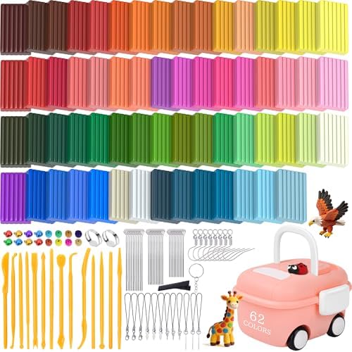 148 Pcs Polymer Clays 62 Bright Colors Oven Bake Clay Non-Sticky Modeling Clay DIY Starter Kit with Sculpting Tool and Accessories for Beginner Artists Jewelry Making Craft Gifts by UZLUbuywithconfidence