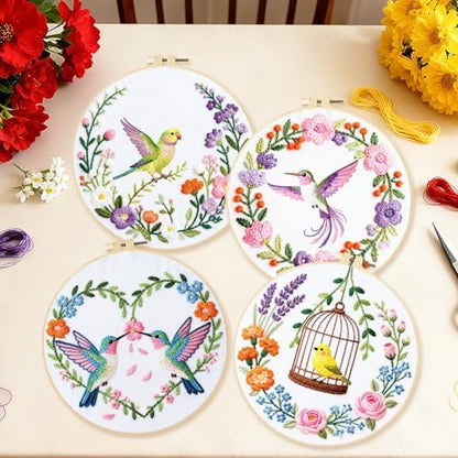 BEUNITONE 4 Set Wreath and Bird Pattern Embroidery Kit for Adult Beginners - Image 6