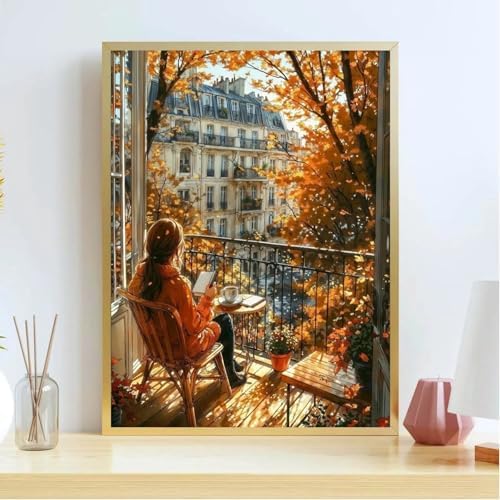 koemhxb Paint by Numbers Kit for Adults Beginners, Autumn Paris Balcony Scene, Fall City View Art Adult Paint by Numbers on Canvas, Acrylic Painting Crafts for Home Decor (16x20inch) - Image 3