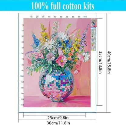 Lzyueyuan Flowers Stamped Cross Stitch Kits for Adults Beginner, Disco Ball Cross Stitch Ornament Kits Counted Embroidery Needlepoint Kits Home Decor 11.8X15.7inch - Image 2
