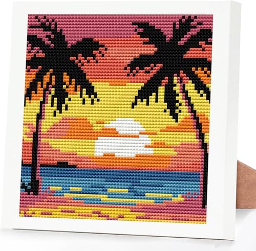 Beach Scenery Stamped Cross Stitch Kits for Adults Beginners with Frame by DIYHomeDecor