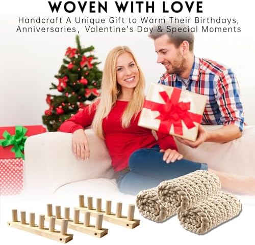 LARIAU Chunky Knitting Blankets Loom, Thick Yarn Knitting Loom for Beginners, 11.6" to 35" Long Wooden Adjustable & Foldable & Portable Design DIY Machine, Birthday Gifts for Knitting Lover - Image 7