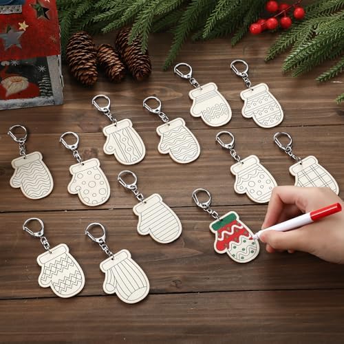 RattanView 24 Pcs Mitten Craft Keychains DIY Keychain, 12 Styles - Image 4