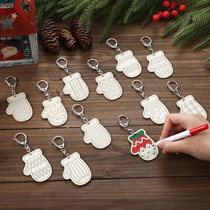 RattanView 24 Pcs Mitten Craft Keychains DIY Keychain, 12 Styles - Image 4