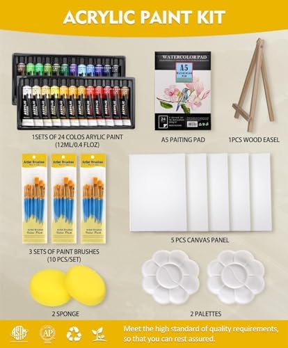 Colorful Acrylic Painting Kit, 24 Colors Paint Set with Brushes & Easel - Image 2