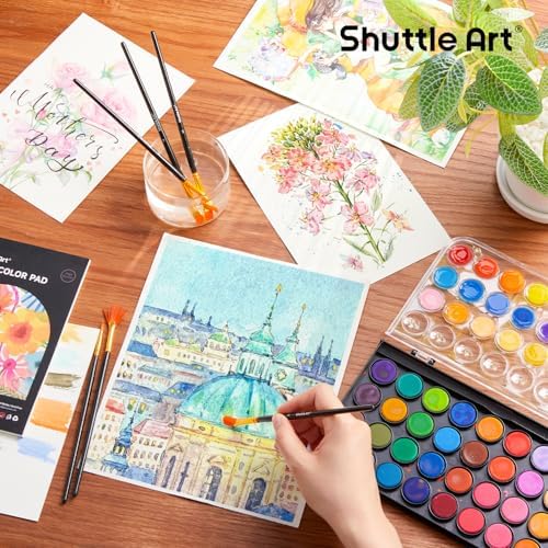 Shuttle Art 43 Pack Watercolor Paint Set, 36 Colors Watercolor Paint Pan Set with 6 Brushes and 1 Watercolor Pad for Beginners, Artists, Kids & Adults Watercolor Painting, Bullet Journal, Calligraphy - Image 6