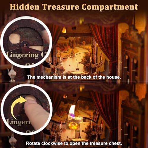 Book Nook Kit, DIY Miniature House Kit for Adults, Mini Ancient Rhyme Library Building Set, Tiny Dollhouse Book Nook Insert with Touch LED Lights, 3D Wooden Puzzle Bookshelf Decor, Craft Gift - Image 5