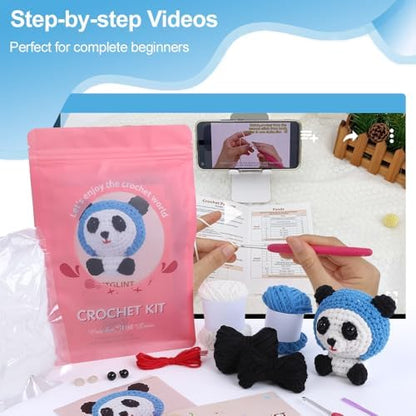 Autglint Panda Crochet Kit for Beginners, Learn to Crochet Starter Kit with Pre-Started Yarn & Easy-to-Follow Video Tutorials, DIY Amigurumi Animal Kit for Adults Kids Gift - Image 2