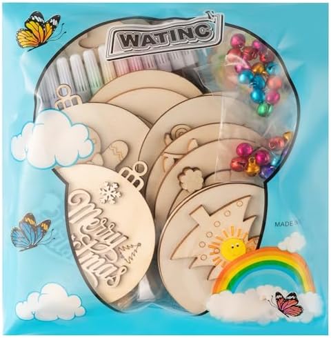 WATINC DIY 3D Christmas Ornaments Kit to Paint - 12 Styles Unfinished Wooden Hanging Decor with Raised Designs, Includes Paint Pens, Bells, Bows & Beads, Xmas Tree Art Crafts Supplies (Christmas) - Image 5