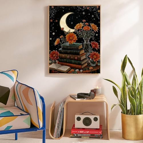 Lzyueyuan Book Flower Stamped Cross Stitch Kits for Adults Beginner, Moon Cross Stitch Ornament Kits Counted Embroidery Needlepoint Kits Home Decor 11.8X15.7inch - Image 4