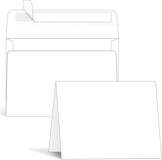 Ohuhu Blank White Cards and Envelopes 100 Pack - 4.25" x 5.5" Heavyweight Folded Cardstock and A2 Envelopes for DIY Greeting Cards Wedding Birthday Invitations Baby Shower Thank You Cards and More