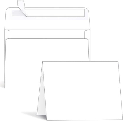 Ohuhu Blank White Cards and Envelopes 100 Pack - 4.25" x 5.5" Heavyweight Folded Cardstock and A2 Envelopes for DIY Greeting Cards Wedding Birthday Invitations Baby Shower Thank You Cards and More