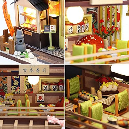 MAGQOO Miniature Dollhouse Kit DIY Dollhouse Kit DIY House Kit Wooden Mini Doll House Kit Creative Room with Dust Cover(Sushi) - Image 5