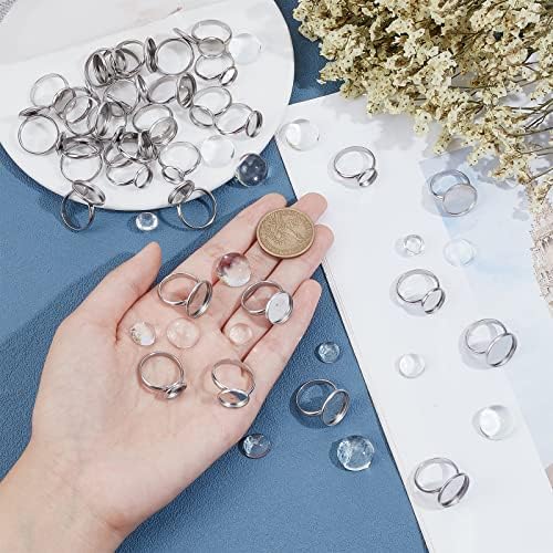SUNNYCLUE 40Sets 80Pcs Cabochon Ring Blanks Glass Cabochons Ring Base Stainless Steel Rings Bezel Flat Round Tray Adjustable Finger Rings Findings for Women DIY Silver Color Ring Making Kits Supplies - Image 3