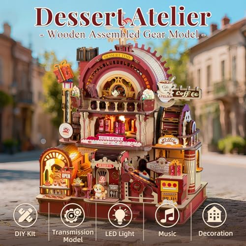 DIY 3D Wooden Puzzles for Adults,Dessert Atelier Electrically Powered – Movable Dessert & Coffee Lines Dollhouse Kit with LED Arts and Crafts for Home Decor Creative Gift for Boys Girls - Image 2