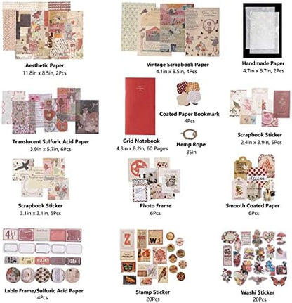 JOYCHOIC Vintage Scrapbook Supplies Aesthetic Journaling Kit, Scrapbook Papers Quote Stickers TN Notebook Large Collection for Bullet Junk Journal, Planner DIY Arts Craft Collage - Image 4