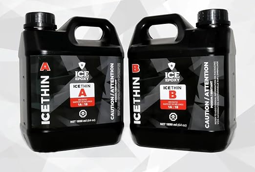 ICE-Thin Crystal Clear Epoxy Resin, UV Resistant High-Gloss Flood Coat, 1:1 Mixing Ratio, Fast Curing Low VOC Epoxy for Art, Wood, Tabletops & Casting (1 Gallon)