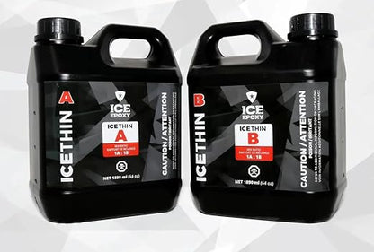 ICE-Thin Crystal Clear Epoxy Resin, UV Resistant High-Gloss Flood Coat, 1:1 Mixing Ratio, Fast Curing Low VOC Epoxy for Art, Wood, Tabletops & Casting (1 Gallon)