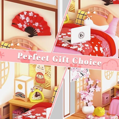 DIY Japanese Bedroom Miniature House Kit, LED Light Mini Dollhouse Kit for Adults and Teens, with Roof & Dust Covers, Tiny House Gifts for Kids and Adults - Image 4