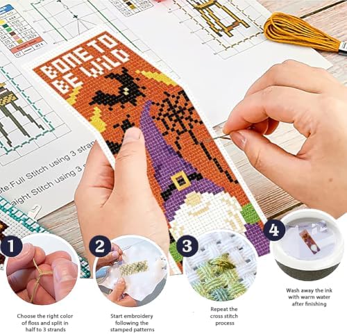ACRNIGHEET 6PCS Cross Stitch Bookmark Kit (Halloween Dwarf Pattern) - Image 4