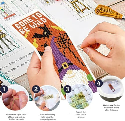 ACRNIGHEET 6PCS Cross Stitch Bookmark Kit (Halloween Dwarf Pattern) - Image 4
