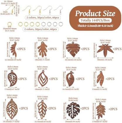 EEE ELECRELIVE 24Pcs Wooden Leaf Charms Natural Wooden Leaves Pendants Wood Earring Blanks Kit for Boho DIY Jewelry Making - Image 5