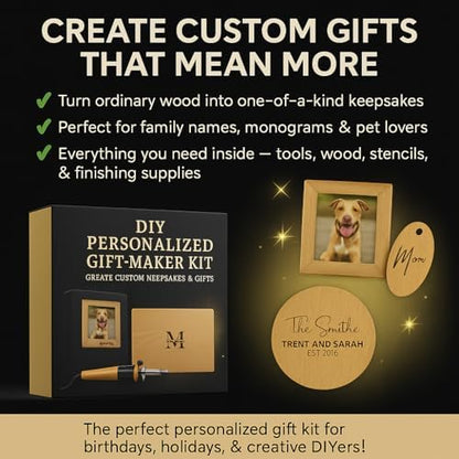 DIY Woodburning Gift-Maker Kit — Screen-Free Holiday Break Activity (Ages 12+) — Personalize Cutting Board, Coasters, Keychains & Frame — Tool, Tips, Instructions, Wood Blanks Included - Image 4