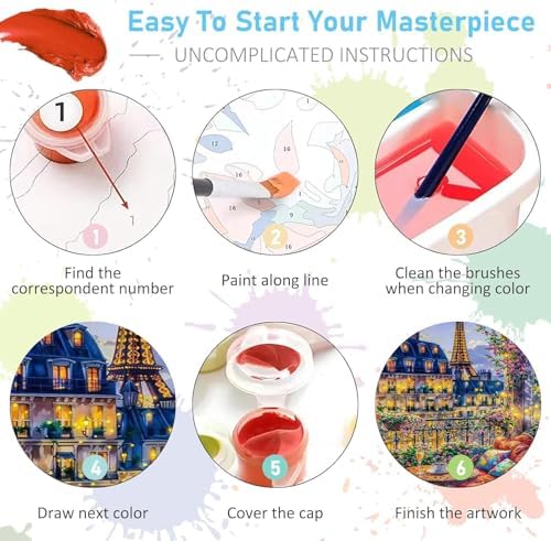 Mrnsiet Paint by Numbers Kit for Adults Beginners, City View Art Adult Paint by Numbers on Canvas, Paris Balcony Scene Acrylic Painting Crafts for Home Decor (16x20inch) - Image 7