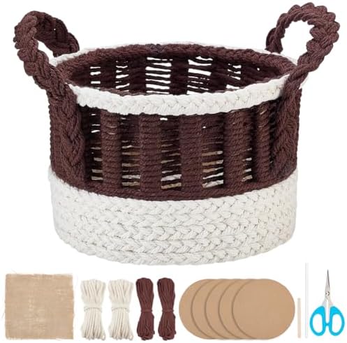 FREEBLOSS DIY Macrame Basket Kit Beginners Macrame Kit with Video Tutorial Cotton Cord Basket Weaving Craft with Linen Handmade Baskets for Storage by FreeandCreativeCraftsArt