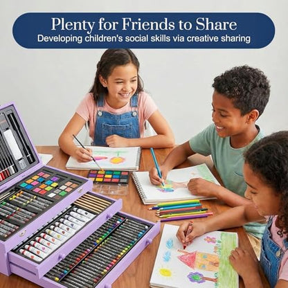 194 Piece Deluxe Art Set, Painting Drawing Art Supplies with 4 Drawing Pads, Acrylic Paints, Crayons, Colored Pencils Set in Wooden Case, Art Kit Gift Box for Kids, Teens, Adults, Artists, Beginners - Image 5
