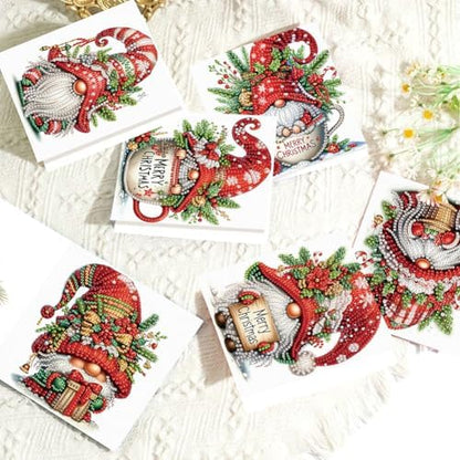 jinglinhh 6pcs Christmas Cup Gnome Diamond Art Painting Greeting Cards with Envelopes, DIY Card Making Kits for Adults, Diamond Art Postcards Holiday Cards Craft Gifts - Image 5