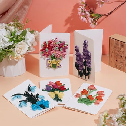 WEBEEDY 20 Sets DIY Flowers Quilling Greeting Card with Paper Quilling Strips Tools,Handmade Paper Card Making Kit DIY Flowers Cards for All Occasions for Birthday,Holiday,New Year's Day - Image 7
