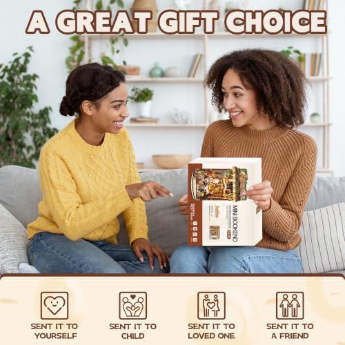 Book Nook Kit,DIY Miniature House kit,3D Puzzle Dollhouse Bookshelf Decor,Store Theme Booknook with LED Light Dust Cover,Gifts for Adults Teens and Beginners - Bear Bakery (SQ-65) - Image 6
