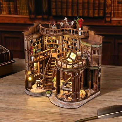 DIY Book Nook Kit with LED Light, Miniature Dollhouse, 3D Wooden Puzzle, Bookshelf Insert Decor Craft Gift (Dreamy Book Hall) - Image 3
