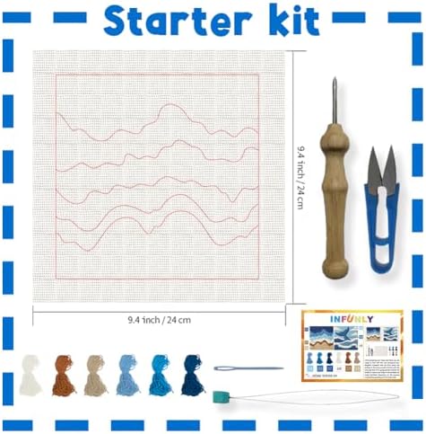 INFUNLY 2 Set Waves Ocean Punch Needle Kit for Beginners Whale Tail Punch Needle Embroidery Kits for Adults 9.4×9.4 Inch DIY Punch-Stitching Kit with Instruction Threader Needles Frame for Wall Decor - Image 2