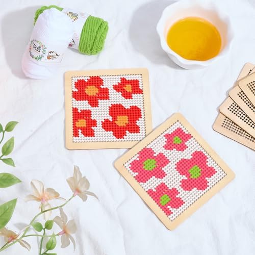 INFUNLY 6pcs DIY Flower Coaster Needlepoint Kit for Beginners 3.94"×3.94" Floral Coaster Needlepoints Kit with Instruction Embroidery Set Pre-Printed Pattern for Embroidery Craft Amateurs - Image 5