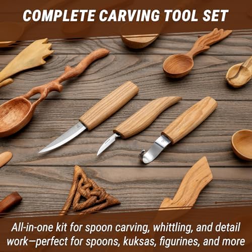 BeaverCraft S13 Wood Carving Tools Set for Spoon Carving 3 Knives Wood Carving Kit for Beginners Hook Knife Wood Carving Right-Handed Spoon Carving Whittling Knives (S13 Right-Handed) - Image 2