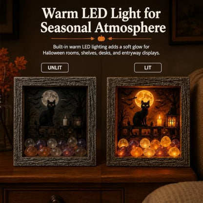DIY Halloween Shadow Box Night Light Kit, 8.5 Inch Wooden Frame LED Craft Set with Luminous Stones & Acrylic Panels, Create Your Own Spooky Ghost & Pumpkin Scene, Fall Autumn Tabletop Home Decor - Image 6