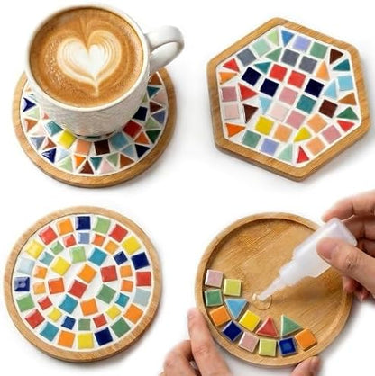 Nuyoach DIY Mosaic Coaster Kits for Adults Craft,2 Sets Ceramic Arts and Crafts Tile Kit with Wooden Coasters,Glass Mosaic Adult Craft Kits for Women Seniors Handmade Gifts Home Decor by Nuyoach