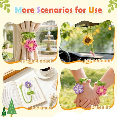 Joyclub Crochet Kit for Beginners 10 Flower Bookmarks for Adults - Image 2