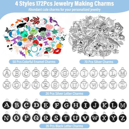 Modacraft 443 Pcs Charms Lip Gloss Keychain Making Kit, Silver DIY Bag Charm Kit Including 28 Key Chain Hooks 30 Extender Chains 172 Charms 200 Jump Rings 10 Lobster Clasps 1 Plier for Gifts Supplies - Image 2