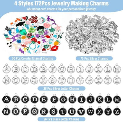 Modacraft 443 Pcs Charms Lip Gloss Keychain Making Kit, Silver DIY Bag Charm Kit Including 28 Key Chain Hooks 30 Extender Chains 172 Charms 200 Jump Rings 10 Lobster Clasps 1 Plier for Gifts Supplies - Image 2