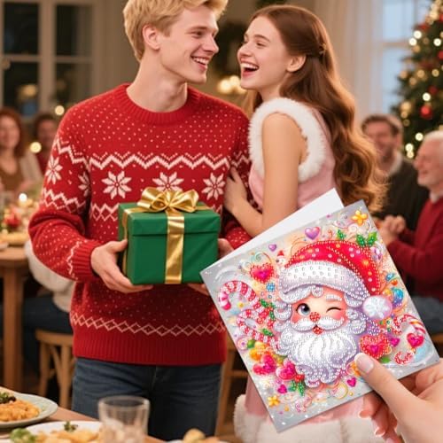 12 Pcs Diamond Art Greeting Cards with Envelopes Merry Christmas Snowman Xmas Theme Diamond Painting Greeting Cards DIY Diamond Art Crafts for Adults Teens (Colorful-2) - Image 5