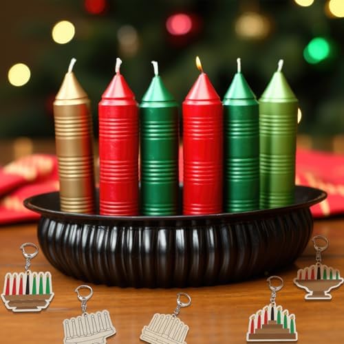 RattanView 24 Pcs Kwanzaa Craft Keychains DIY Candles Keychain, 12 Styles - Image 6